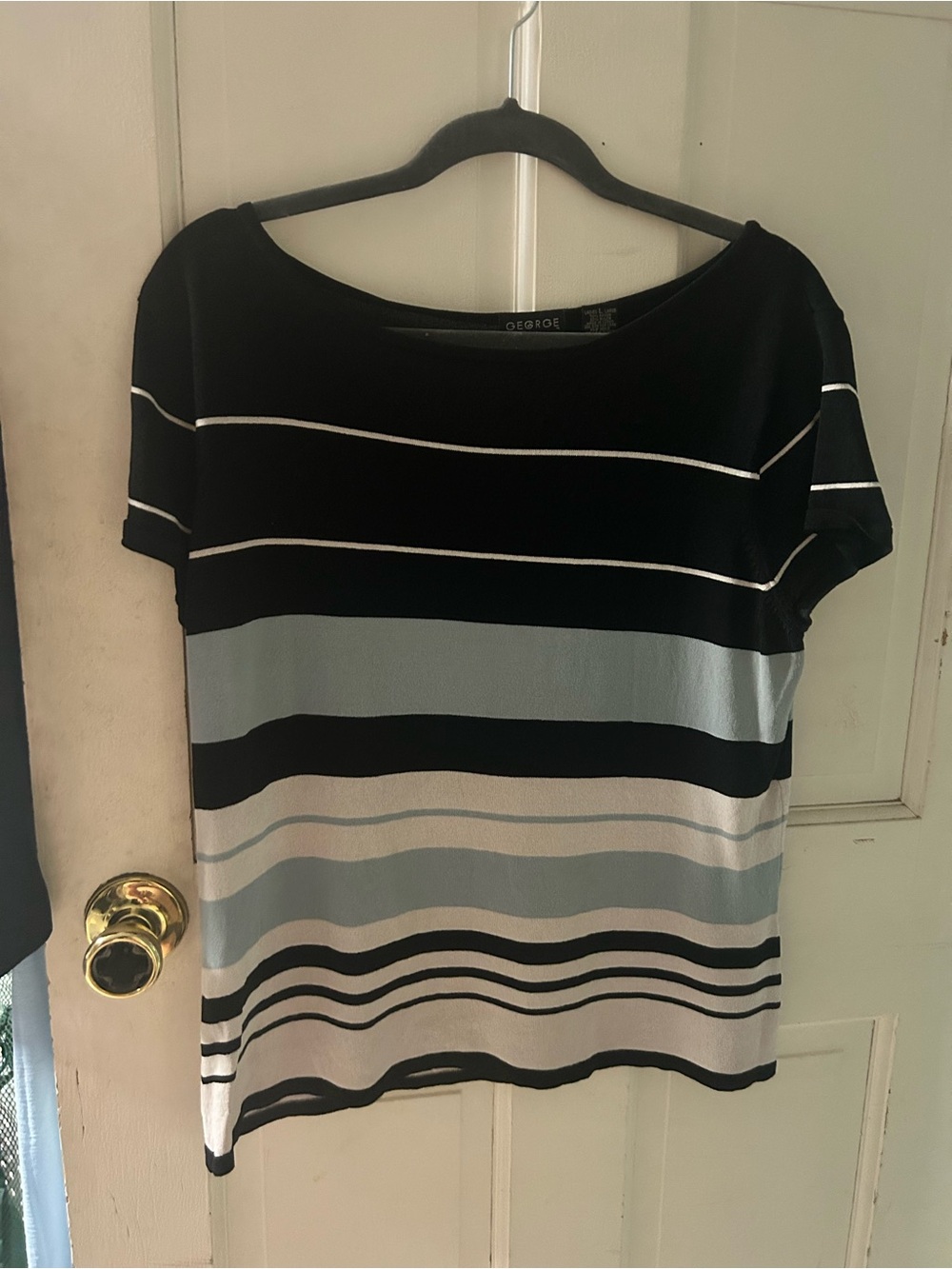 George Black, Light Blue and White Striped Short Sleeve Top